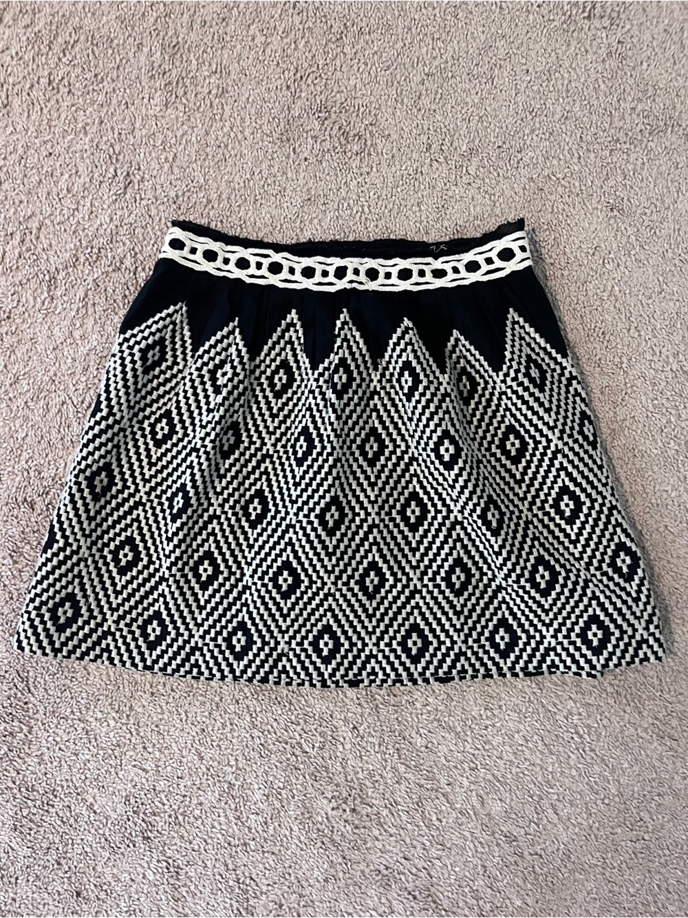 Free People Black and White Geometric A-Line Skirt